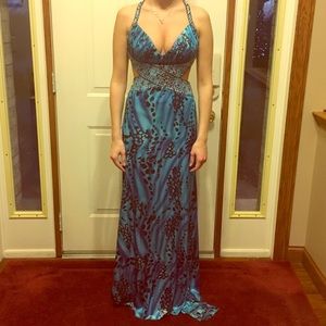 Blue leopard formal dress